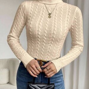 Forever New Beige Cable Knit Turtleneck Sweater